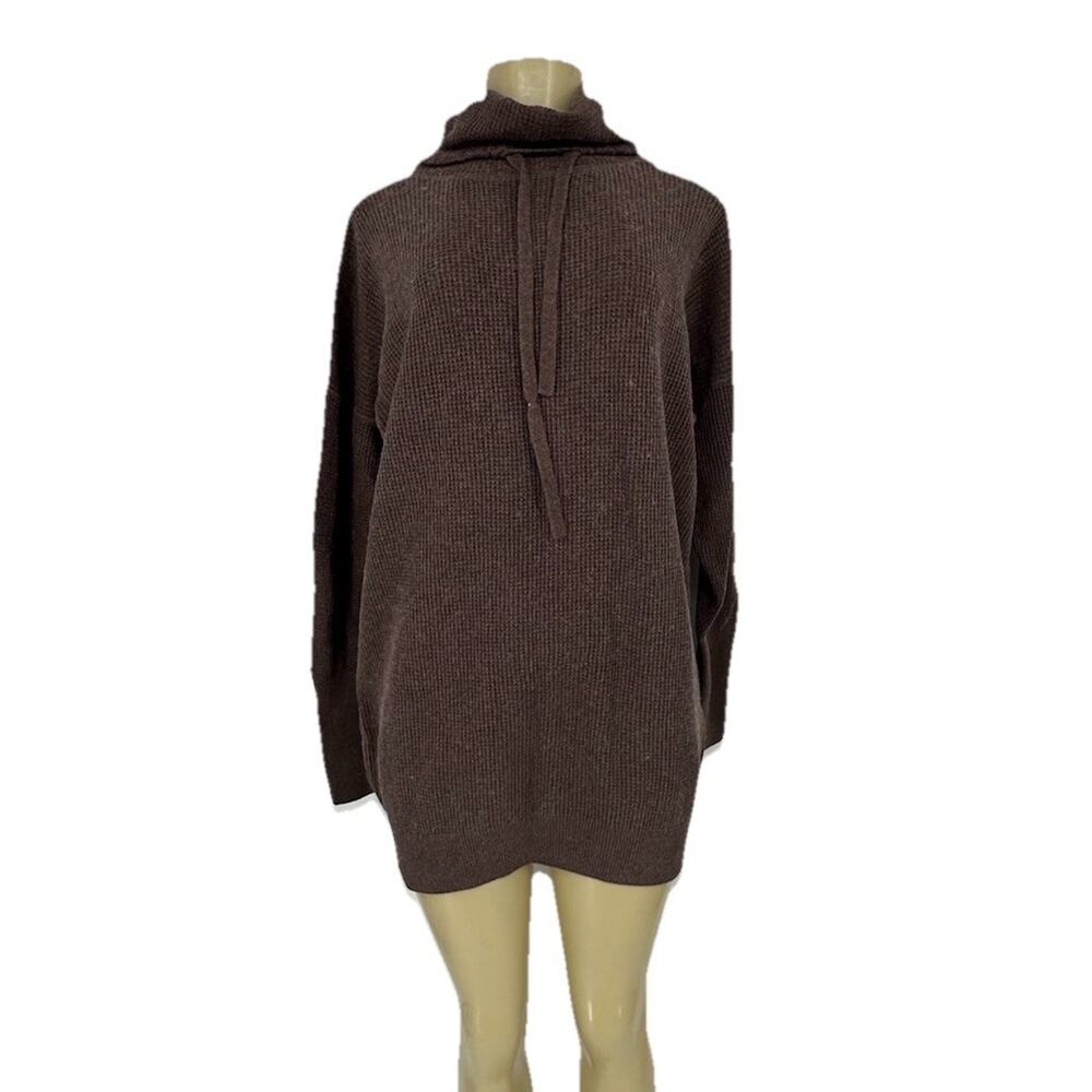 Prana Small Womens Sweater Tunic Cowl Drawstring Neck Wool Blend Brown K10-15